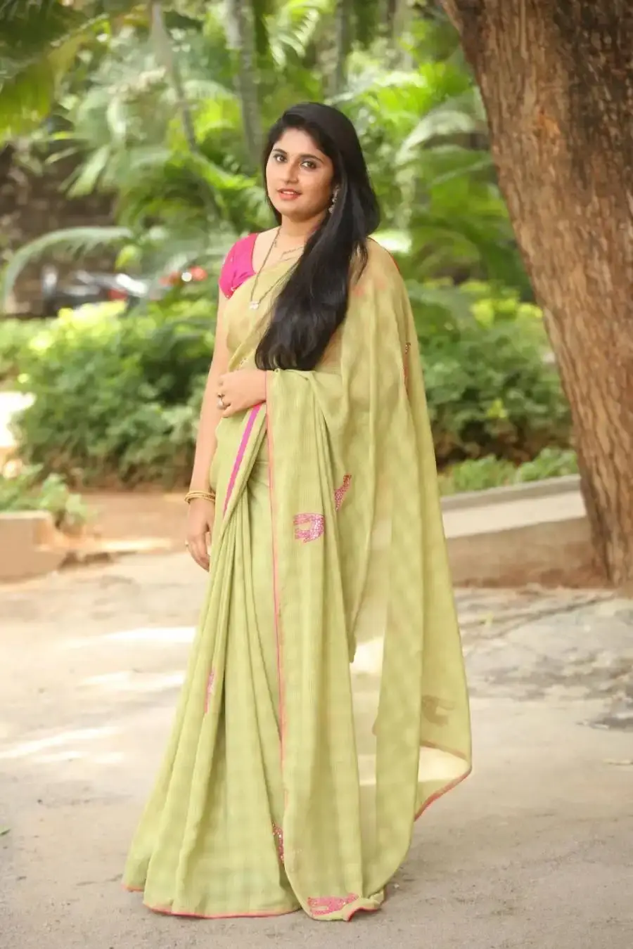 Sonia Chowdary In Green Saree at movie Audio Launch